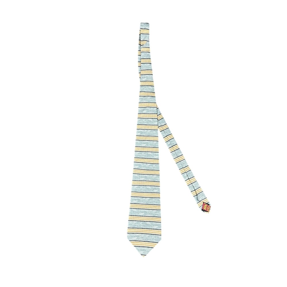 Fossil Vintage Silk Tie Blue Tan Grey Striped Quiet Luxury Mens Necktie